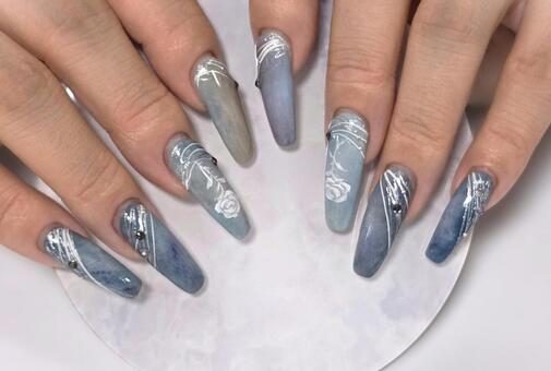 薔薇ネイル ネイル,バラ,白薔薇の写真素材