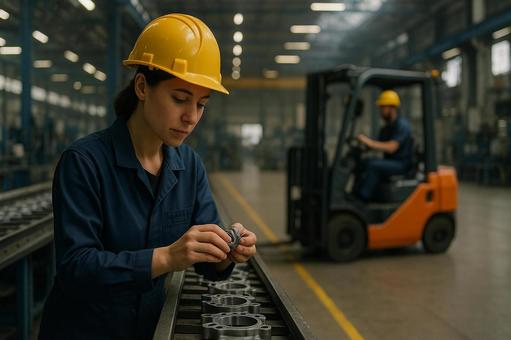 工場で部品を組み立て 工場で部品を組み立ての写真