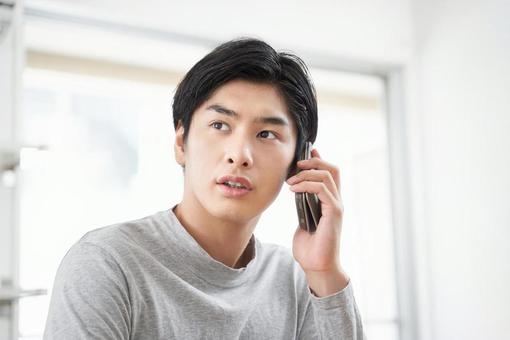 Japanese man making a call on a smartphone, male, call, phone, JPG