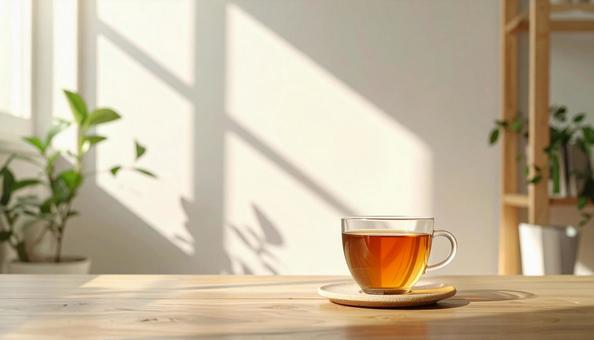 カウンターテーブルに置かれた紅茶 カウンターテーブルに置かれた紅茶の写真