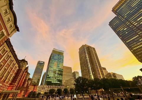 Tokyo Station and buildings during the magic hour, JPG