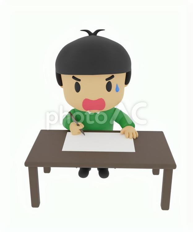 資格勉強や仕事する私服の男性の少年 クレイアート,人,遺書の写真素材
