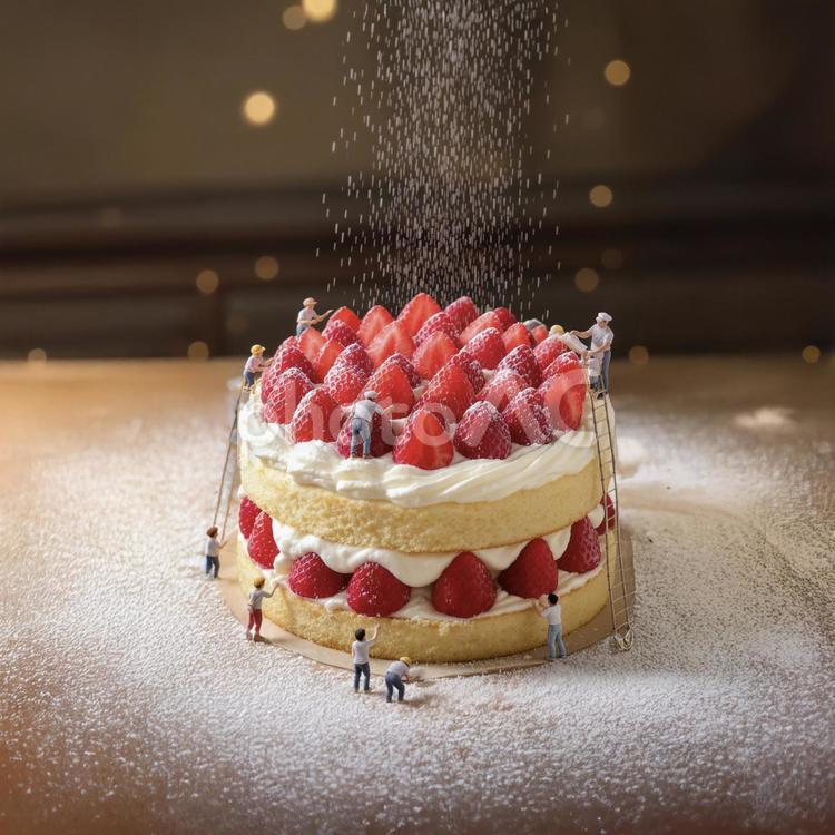 小さな子どもたちが作る苺ショートケーキ ショートケーキ,イチゴ,ケーキ作りの写真素材