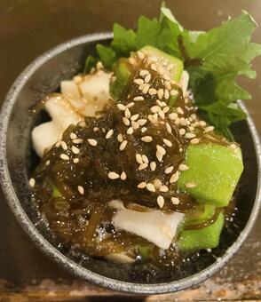 もずく オクラ 山芋 ネバネバサラダ もずく,山芋,長芋の写真素材