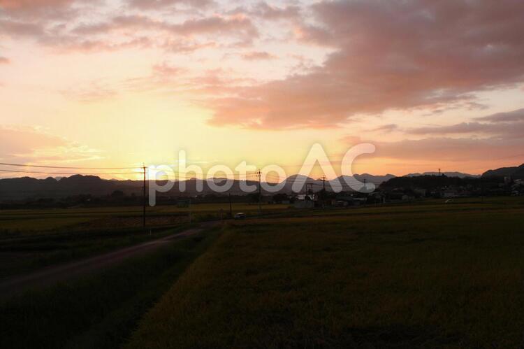 田園の夕焼け 夕方,夕焼け,田んぼの写真素材