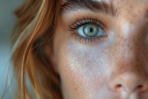 そばかすの女性顔アップ そばかすの女性顔アップの写真