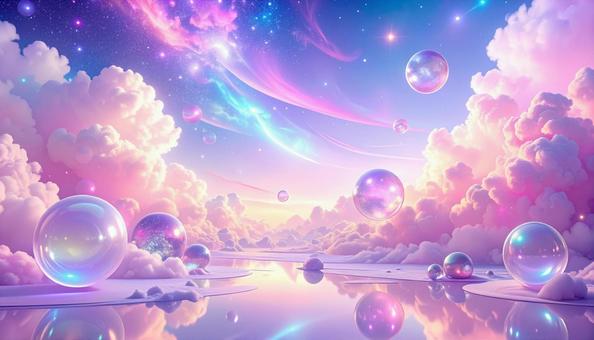夢幻的な空と虹色のシャボン玉 夢幻的な空と虹色のシャボン玉の写真