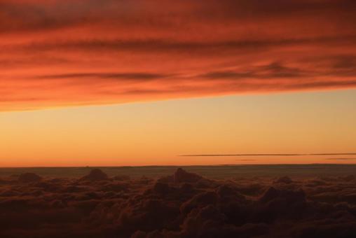 機内撮影 空撮,夕暮れ,幻想の写真素材