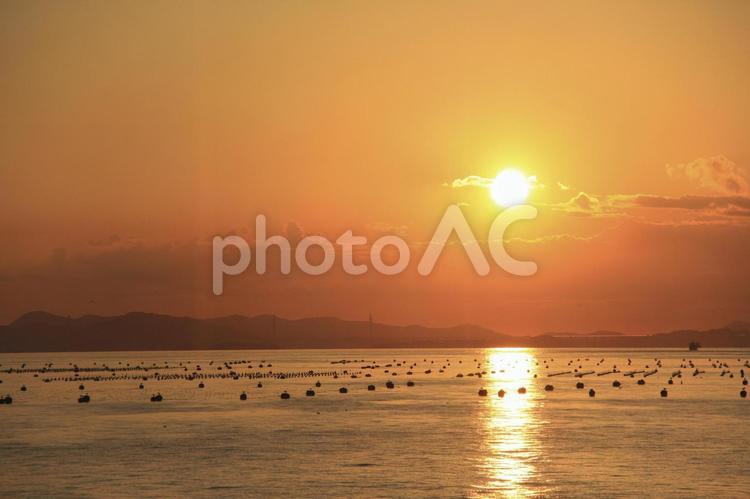 瀬戸内海の夏の夕陽2 夕陽,夏の空,風景の写真素材