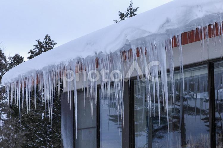 屋根の軒下から吊り下がる氷柱 2 氷柱,冬,つららの写真素材