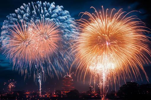 夜空を彩る迫力満点の大輪花火 夜空を彩る迫力満点の大輪花火 花火,夜空,夏祭りの写真素材