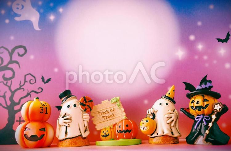 アニメのような可愛いハロウィーンのオバケ ハロウィン,カボチャ,お化けの写真素材