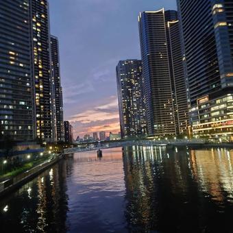 夜景 夜景 夜景,川,都内の写真素材