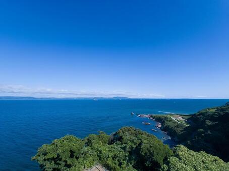 観音崎で撮影した海と対岸の房総半島 海,海原,波の写真素材