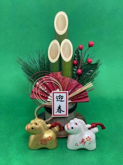 年賀状素材・干支・午年・門松 年賀状,年賀状素材,干支の写真素材