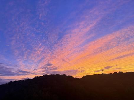 夕焼けの町並み 夕焼けの町並みの写真