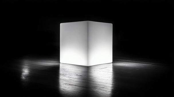 床に映る発光キューブ 床に映る発光キューブの写真