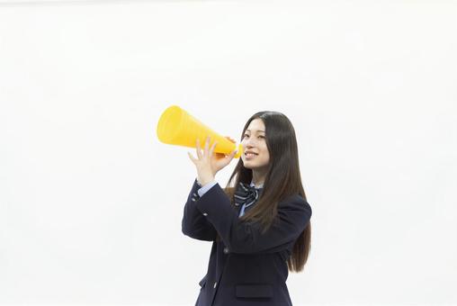 中学生　高校生　女性　応援　声援 学生,女の子,白バックの写真素材
