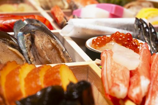 おせちのお重詰めのクローズアップ4の写真