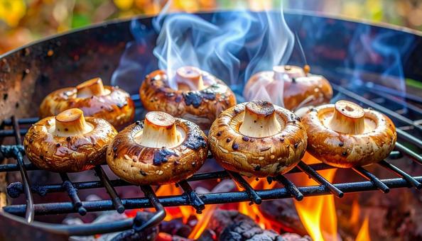 秋の味覚 椎茸の炭火焼き 秋の味覚 椎茸の炭火焼きの写真