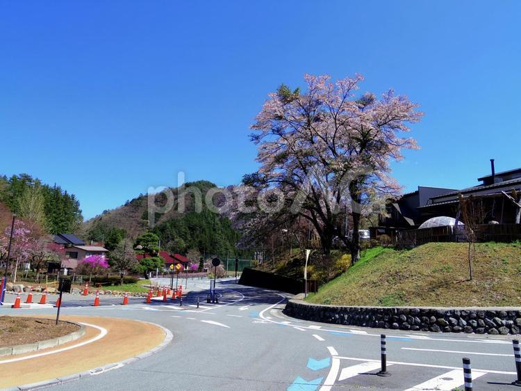 山梨県小菅村　道の駅付近の風景 山,自然,美しいの写真素材