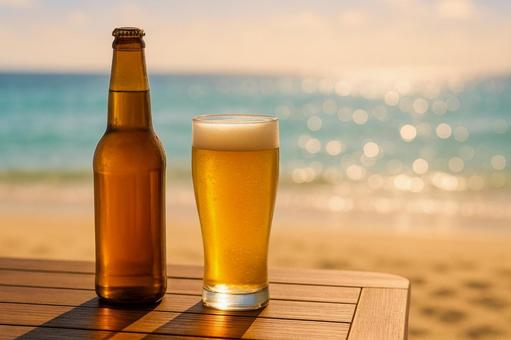 ビーチでビール ビーチでビールの写真