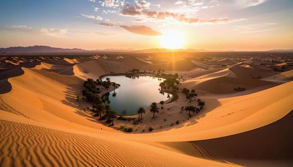 絶景 砂漠のオアシス 夕焼け 絶景 砂漠のオアシス 夕焼けの写真