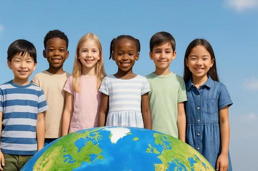 地球と多国籍の子供・SDGs・世界平和 地球と多国籍の子供・SDGs・世界平和の写真
