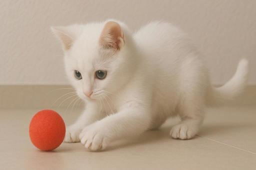 オモチャで遊ぶ猫の写真