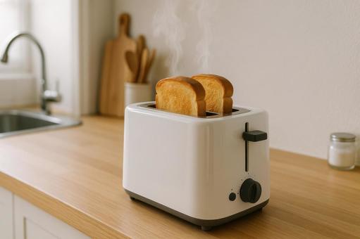 トースターで焼かれる食パン トースターで焼かれる食パンの写真
