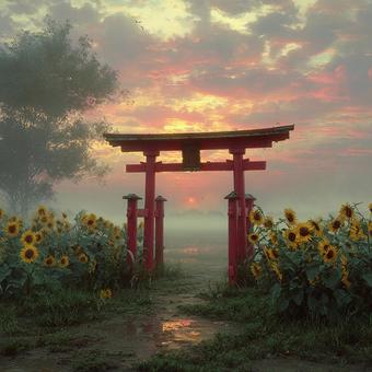 霧が包む、田舎の神社 霧が包む、田舎の神社の写真