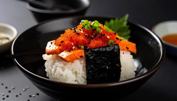 明太子ご飯 明太子とゴマを載せたご飯 明太子ご飯 明太子とゴマを載せたご飯の写真