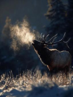 咆哮する雄大なエルクの写真