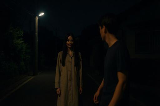 街灯の下の女性 街灯の下の女性の写真