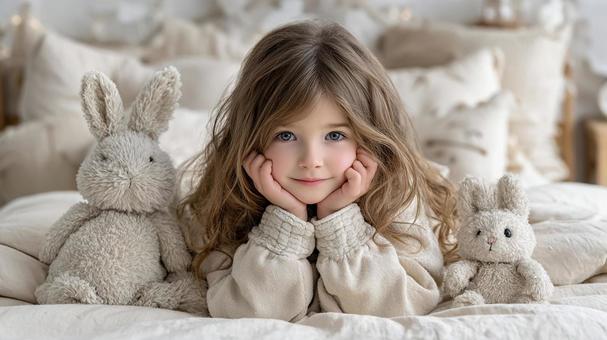 ぬいぐるみと子供の写真