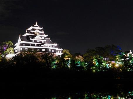 ライトアップされた岡山城天守閣 ライトアップされた岡山城天守閣 岡山城,ライトアップ,烏城灯源郷の写真素材