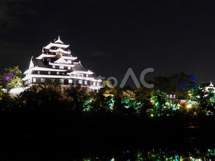 ライトアップされた岡山城天守閣 岡山城,ライトアップ,烏城灯源郷の写真素材