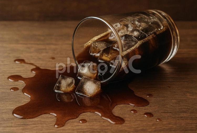 こぼれたアイスコーヒー コーヒー,アイスコーヒー,氷の写真素材