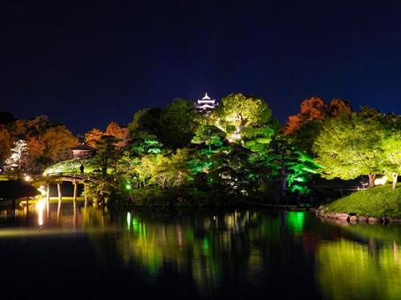 ライトアップした岡山後楽園と岡山城天守閣 ライトアップした岡山後楽園と岡山城天守閣 岡山後楽園,岡山城,春の幻想庭園の写真素材