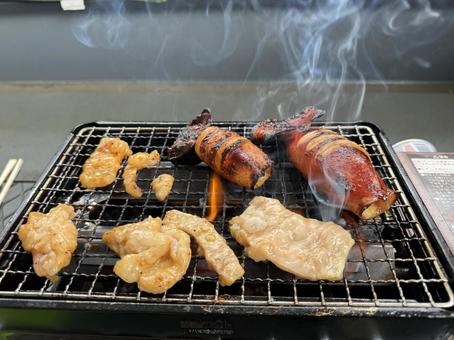 幸福コンロ バーベキュー,焼き鳥,焼くの写真素材