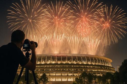 花火輝く国立競技場 花火輝く国立競技場の写真