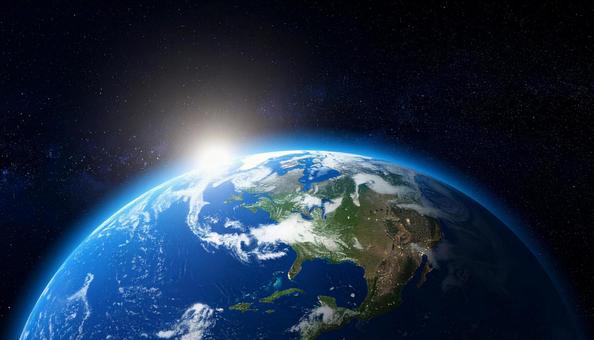 宇宙空間 地球と太陽 宇宙空間 地球と太陽の写真