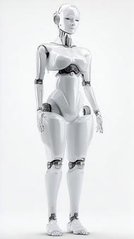 白い空間に佇む次世代ロボット 白い空間に佇む次世代ロボットの写真
