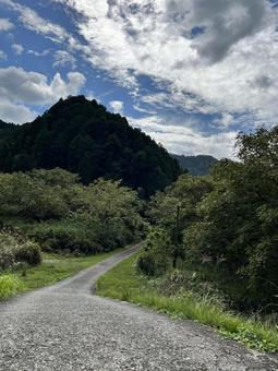山へと続く田舎道 山へと続く田舎道の写真