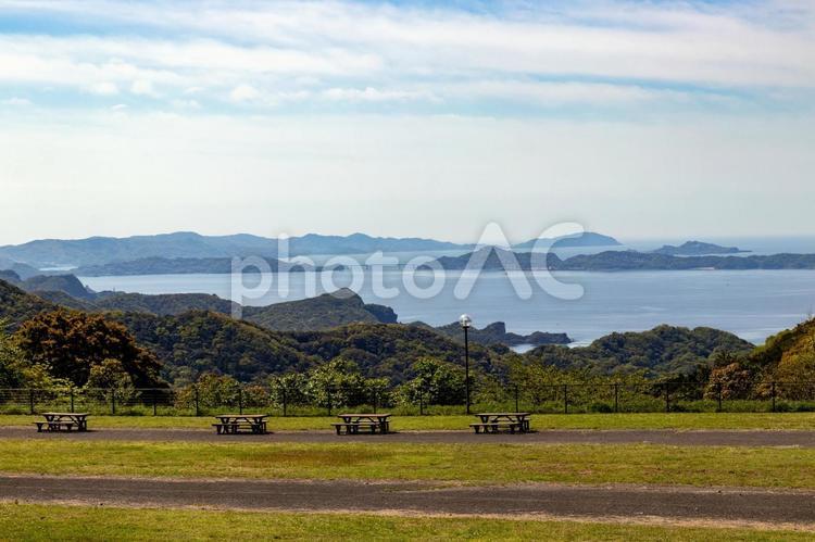 長崎のあぐりの丘から伊王島 あぐりの丘,伊王島,風景の写真素材
