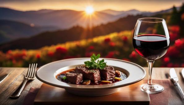 赤ワインとビーフシチュー ビーフシチュー,シチュー,赤ワインの写真素材