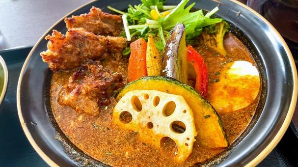 彩り野菜のスープカレー スープカレー,野菜,レンコンの写真素材