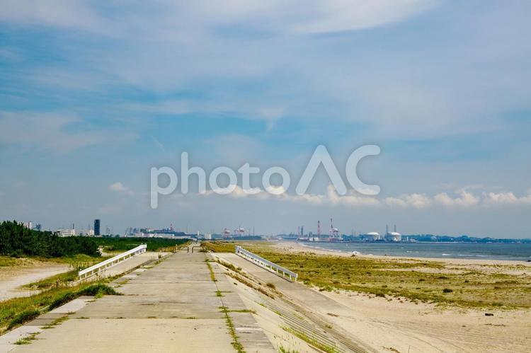 浜辺の風景(35) 防波堤,砂浜,港の写真素材