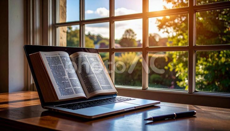 勉強のイメージ　英語辞書とパソコンとペン 勉強,ノートパソコン,英語の写真素材
