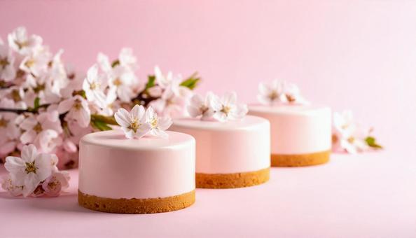 桜ケーキが並ぶ春色の背景 桜ケーキが並ぶ春色の背景の写真